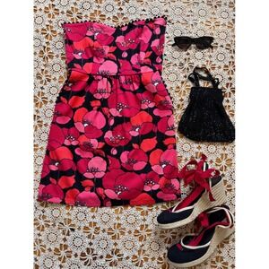 Judith March Strapless Poppy Print Party Dress‎ Sz M